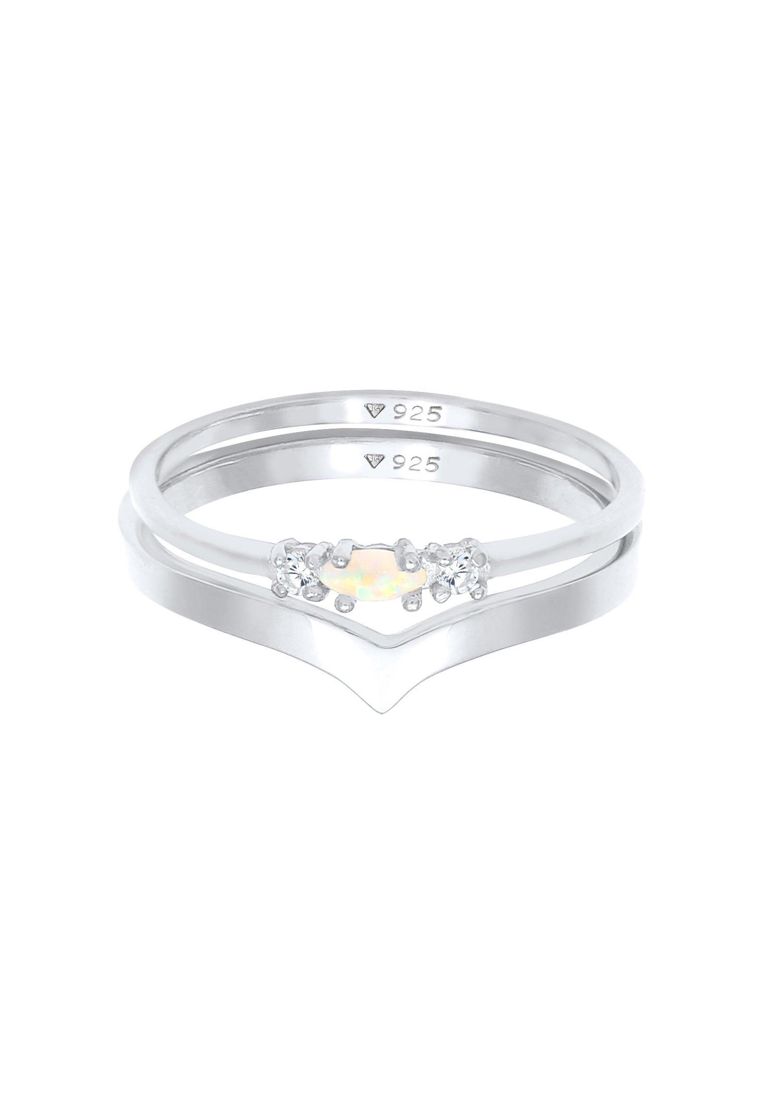 Elli  Bague Ensemble De 2 Opale Zircon 