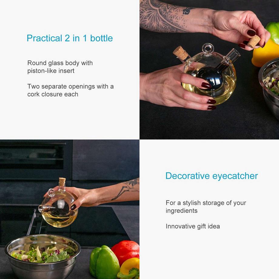 Intirilife Intirilife 2-en-1 Distributeur de vinaigre et d'huile en verre avec deux ouvertures  