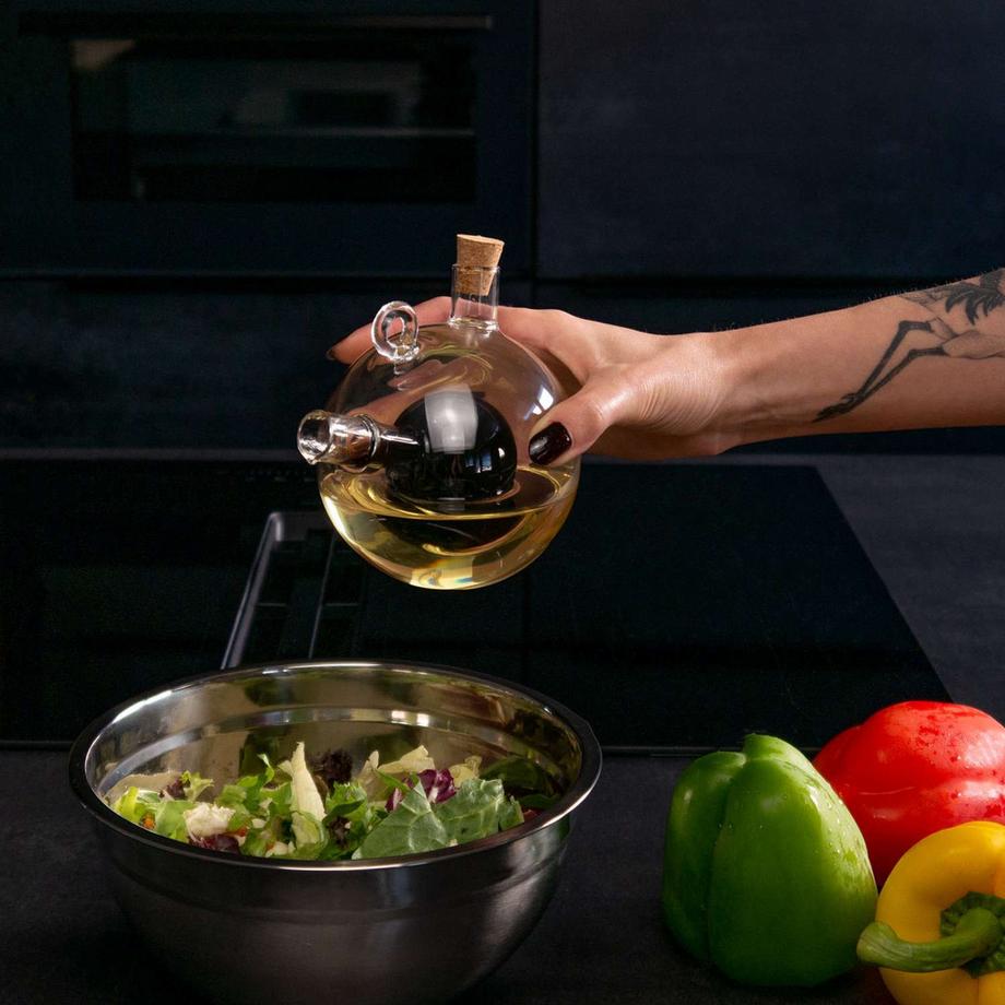 Intirilife Intirilife 2-en-1 Distributeur de vinaigre et d'huile en verre avec deux ouvertures  