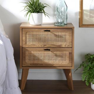 Calicosy Chevet 2 Tiroirs décor bois avec Façades en Rotin L45 cm - ALIA  