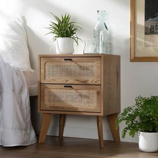 Calicosy Chevet 2 Tiroirs décor bois avec Façades en Rotin L45 cm - ALIA  