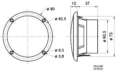 Visaton  FR 8 WP - 8 Ohm 3.3 pollici 8 cm Banda larga 20Hz-20kHz 15 W 8 Ω Nero costante acqua salina , Casse acu 