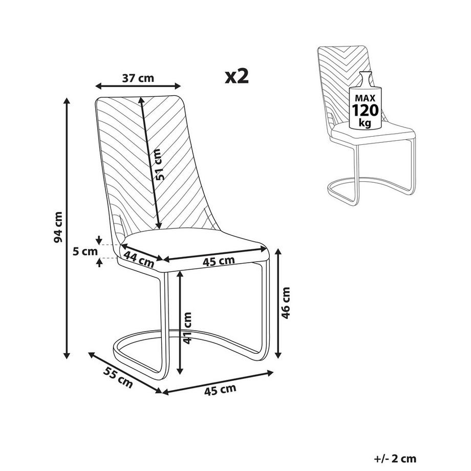 Beliani Lot de 2 chaises de salle à manger en Velours Moderne ALTOONA  