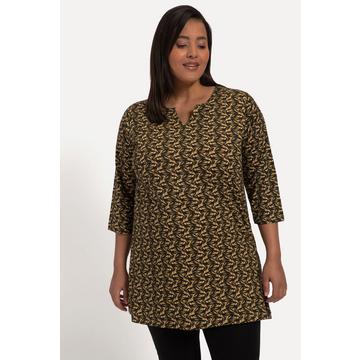 Longshirt, A-Linie, Blätter, Tunika-Ausschnitt, 3/4-Arm