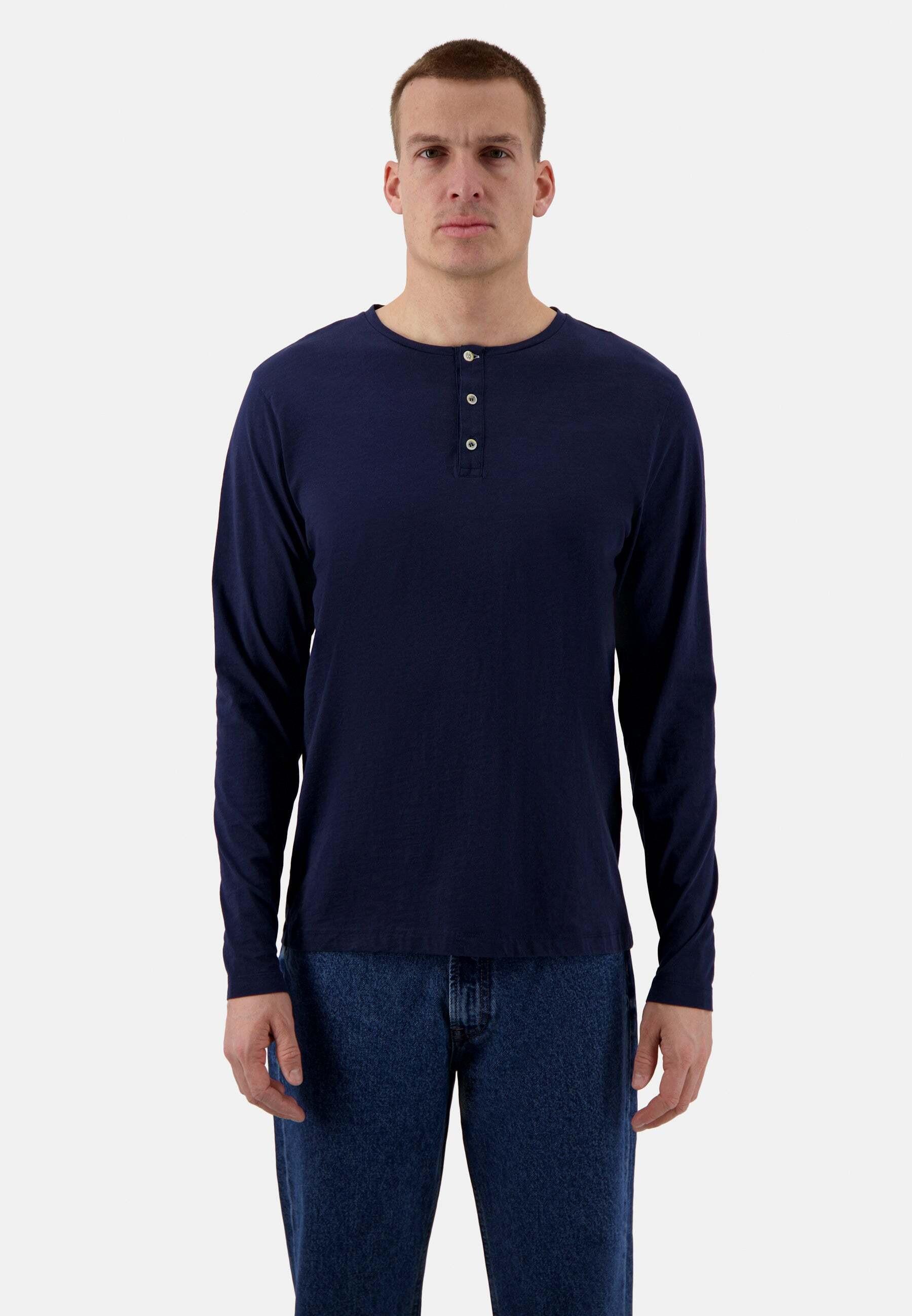 Image of Langarmshirts Henley - Slub Herren Marine M