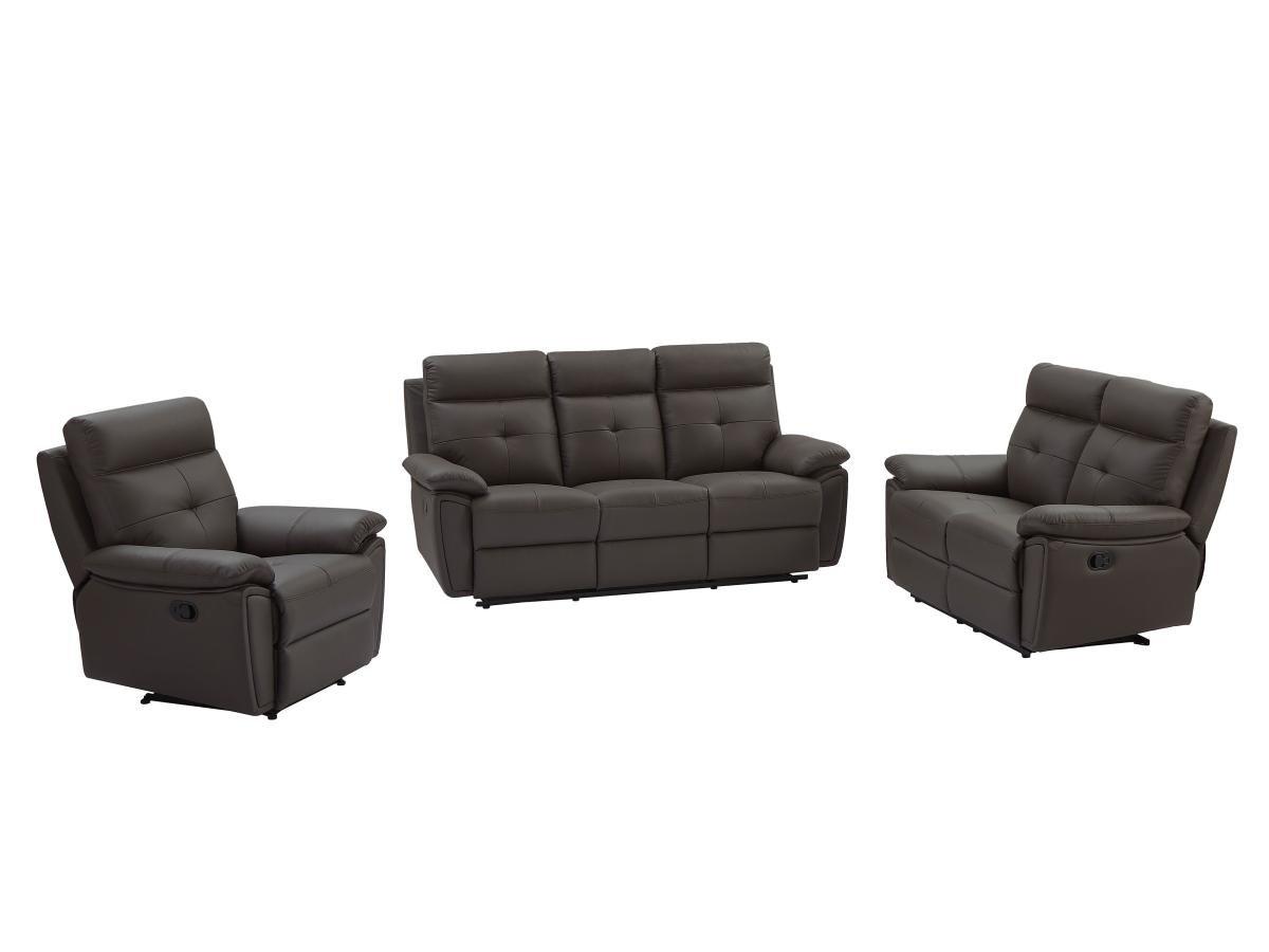 Vente-unique Relaxsofa Garnitur 3- + 2-Sitzer & Relaxsessel - Leder - Braun - VINETA  