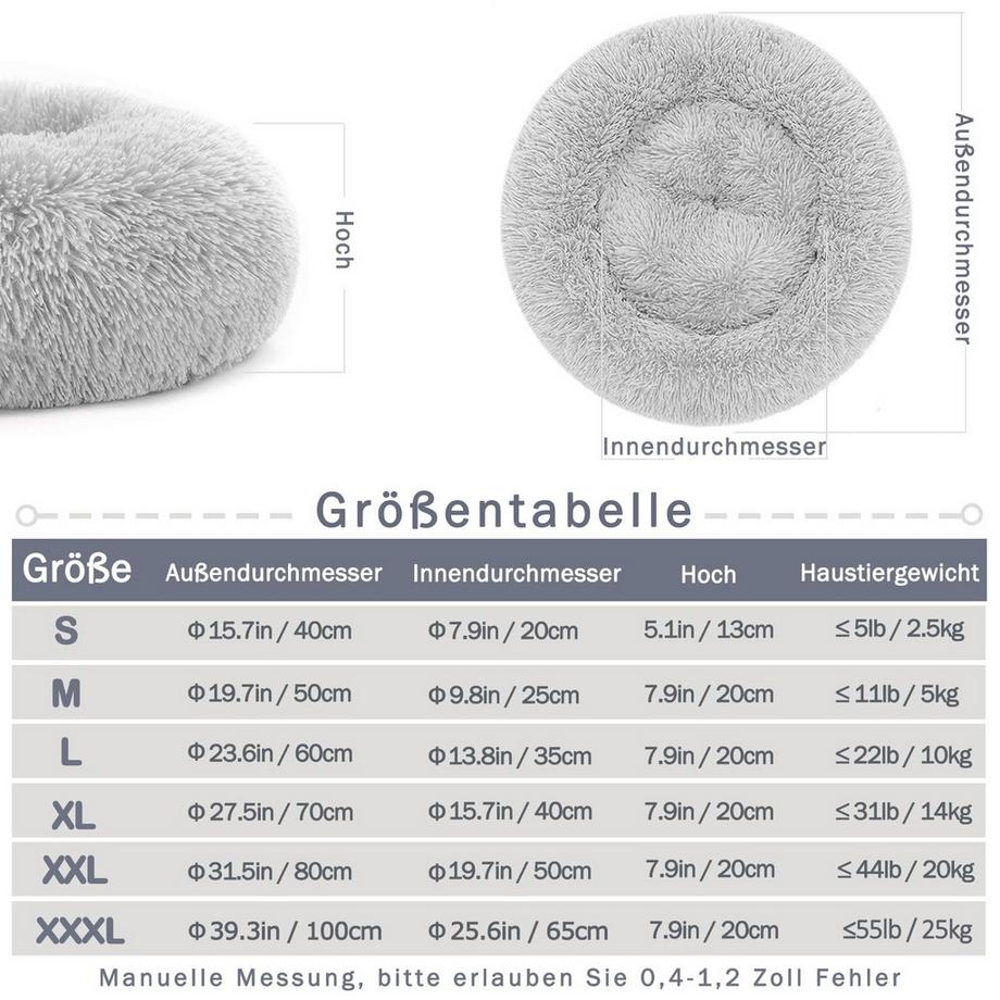 Alopini  Hundebett Hundekissen Flauschig rund aus Plüsch - Donut 