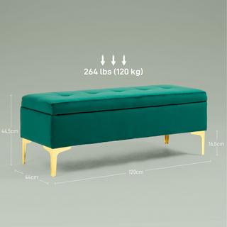 Northio Panca con vano portaoggetti, panca imbottita con effetto velluto, gambe in metallo, panca letto per soggiorno, camera da letto, corridoio, 120 x 44 x 44,5 cm, verde  