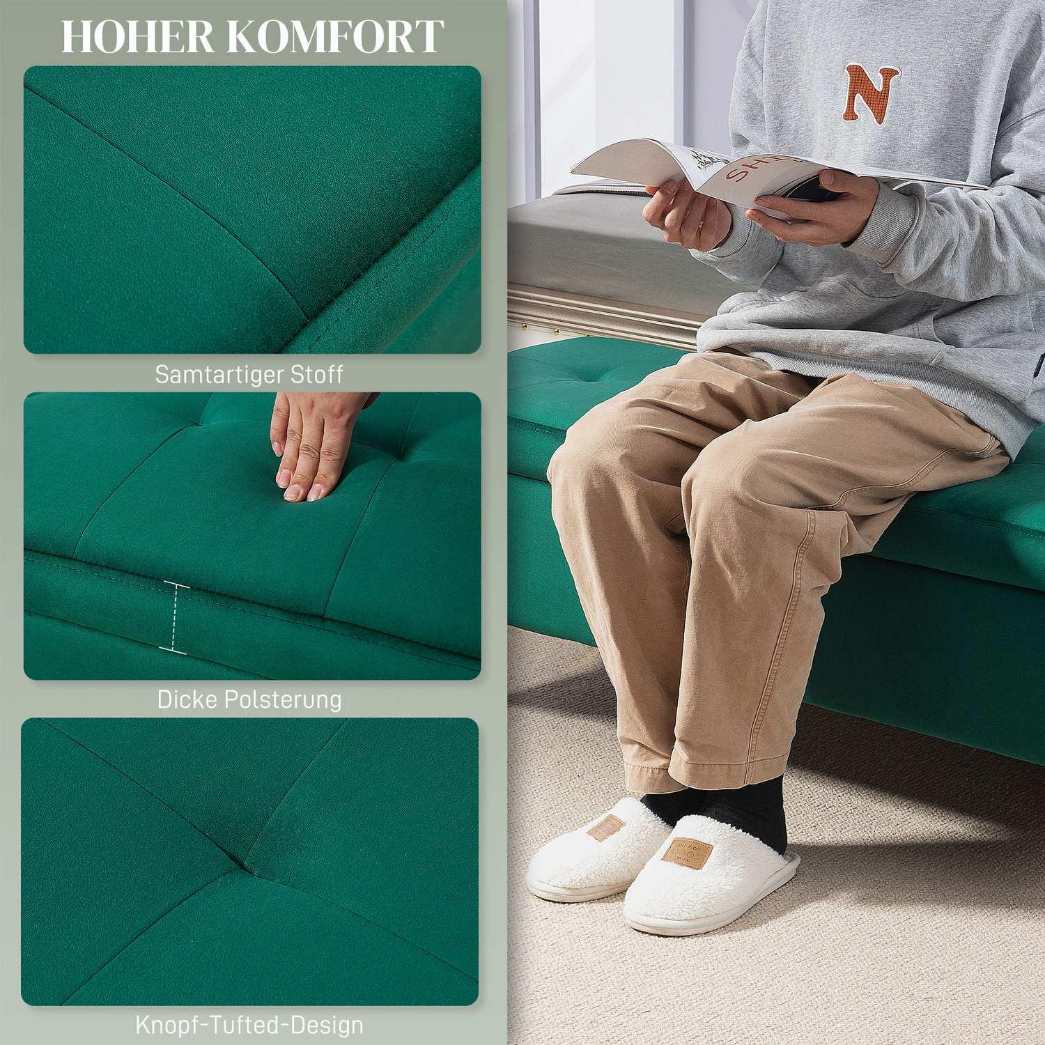 Northio Panca con vano portaoggetti, panca imbottita con effetto velluto, gambe in metallo, panca letto per soggiorno, camera da letto, corridoio, 120 x 44 x 44,5 cm, verde  