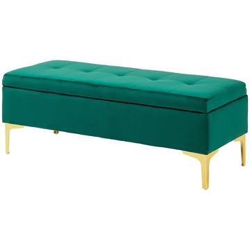 Panca con vano portaoggetti, panca imbottita con effetto velluto, gambe in metallo, panca letto per soggiorno, camera da letto, corridoio, 120 x 44 x 44,5 cm, verde