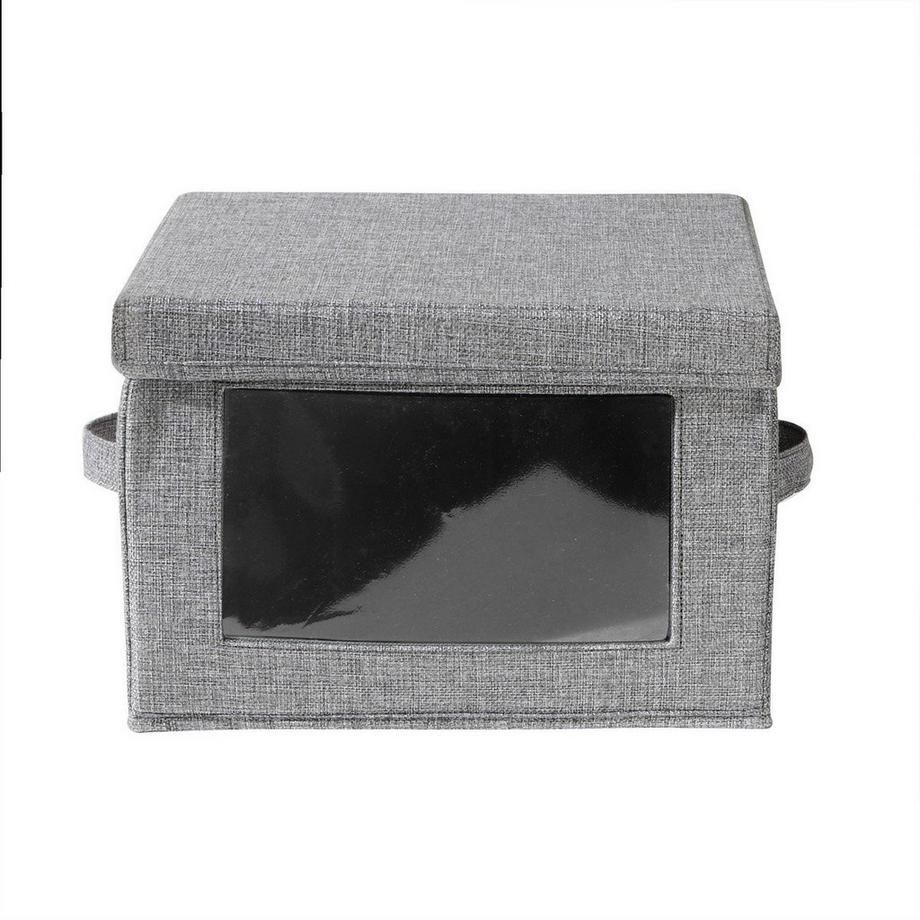 Calicosy Scatola portaoggetti in tessuto effetto lino grigio con finestra trasparente - L40 cm  