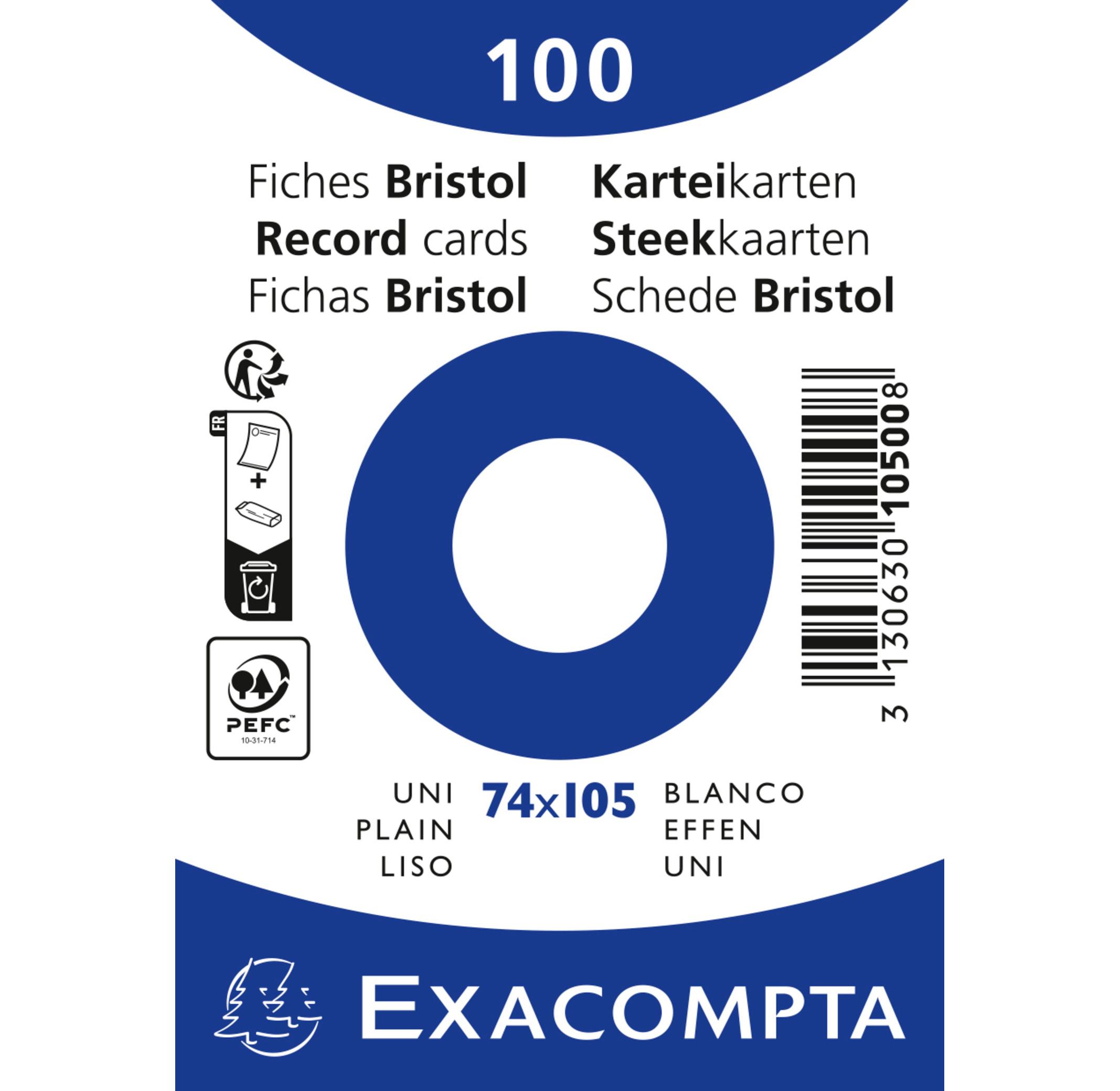 Exacompta Paquet 100 fiches sous film - bristol uni non perforé 74x105mm - x 40  