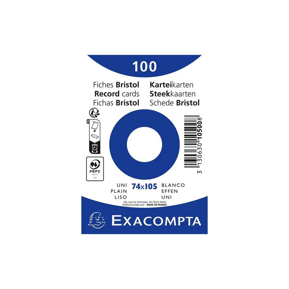 Confezione 100 cartoncini bristol bianco a righe non perforati 74x105mm - x 40