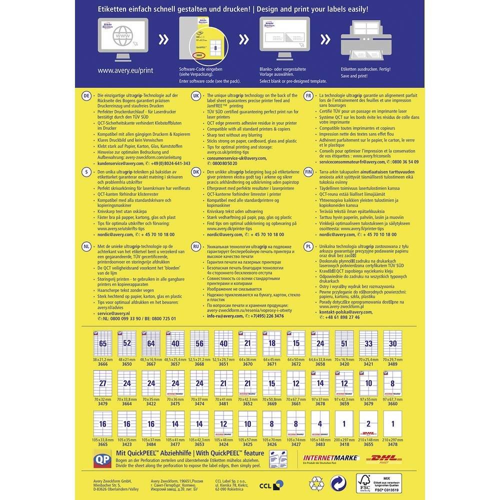 Avery-Zweckform Universal-Etiketten 97 x 67.7 mm Papier Weiß 800 St. Permanent haftend Tintenstrahldrucker  