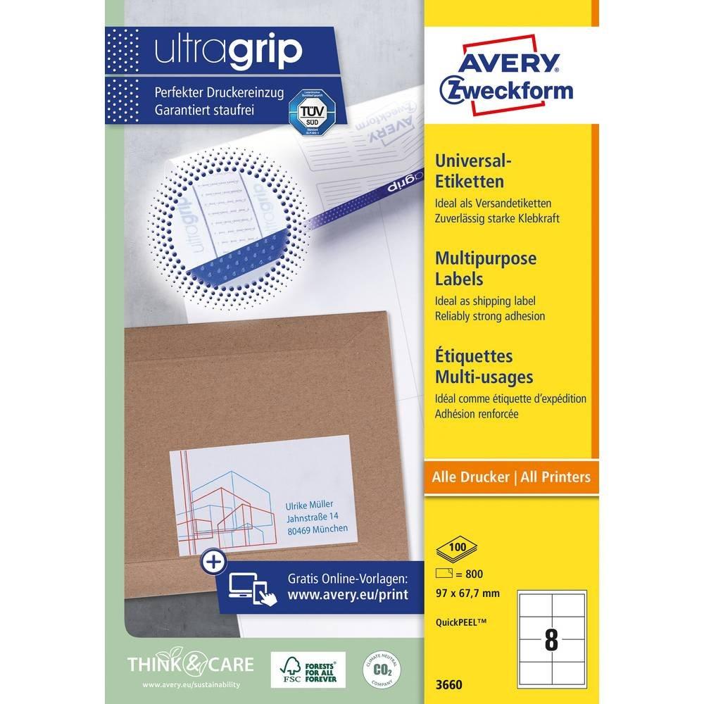 Avery-Zweckform Avery Zweckform Universal-Etiketten, A4 mit ultragrip, 97 x 67.7 mm, 100 Bogen/800 Etiketten  