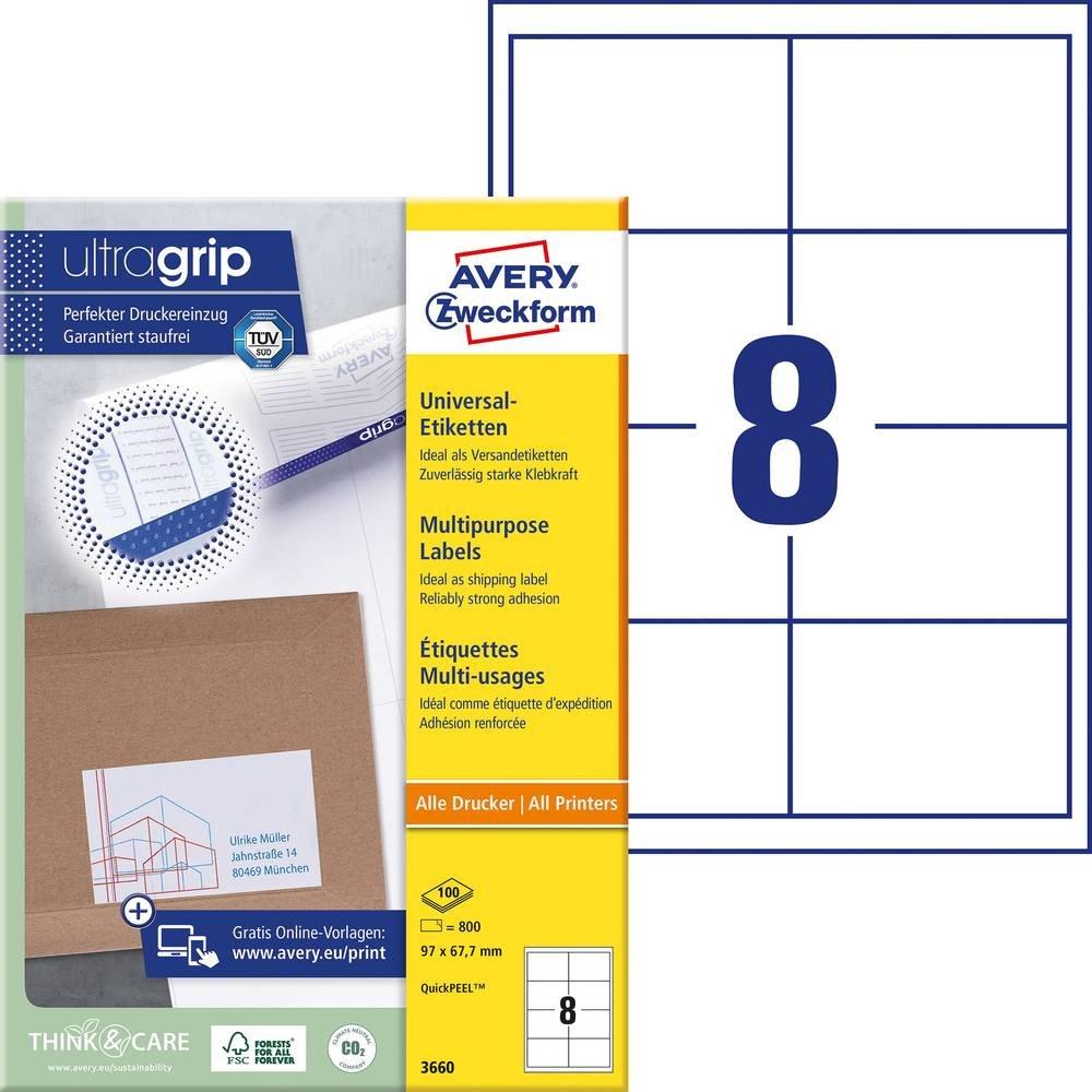 Avery-Zweckform Universal-Etiketten 97 x 67.7 mm Papier Weiß 800 St. Permanent haftend Tintenstrahldrucker  