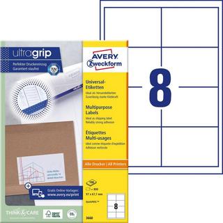 Avery-Zweckform Avery Zweckform Universal-Etiketten, A4 mit ultragrip, 97 x 67.7 mm, 100 Bogen/800 Etiketten  