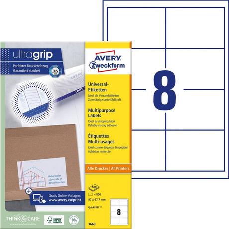 Avery-Zweckform Universal-Etiketten 97 x 67.7 mm Papier Weiß 800 St. Permanent haftend Tintenstrahldrucker  