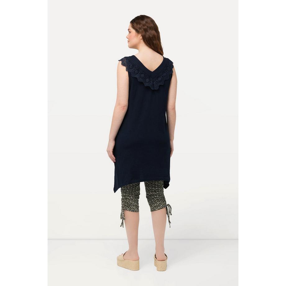 Ulla Popken Top lungo pizzo scollo V smanicato cotone biologico  