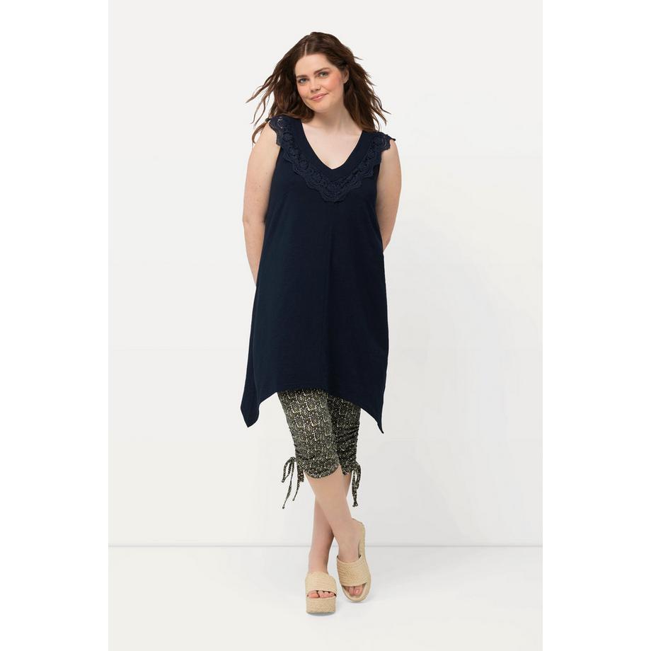 Ulla Popken Top lungo pizzo scollo V smanicato cotone biologico  