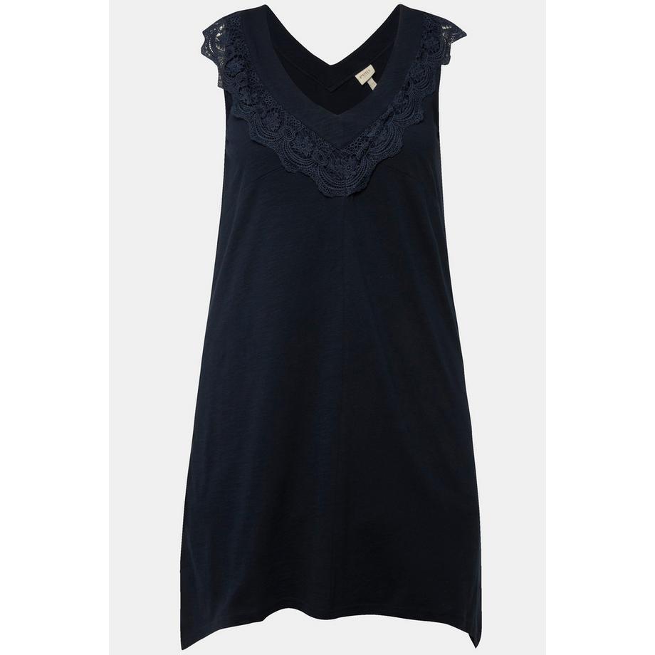 Ulla Popken Top lungo pizzo scollo V smanicato cotone biologico  