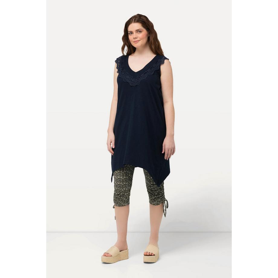 Ulla Popken Top lungo pizzo scollo V smanicato cotone biologico  