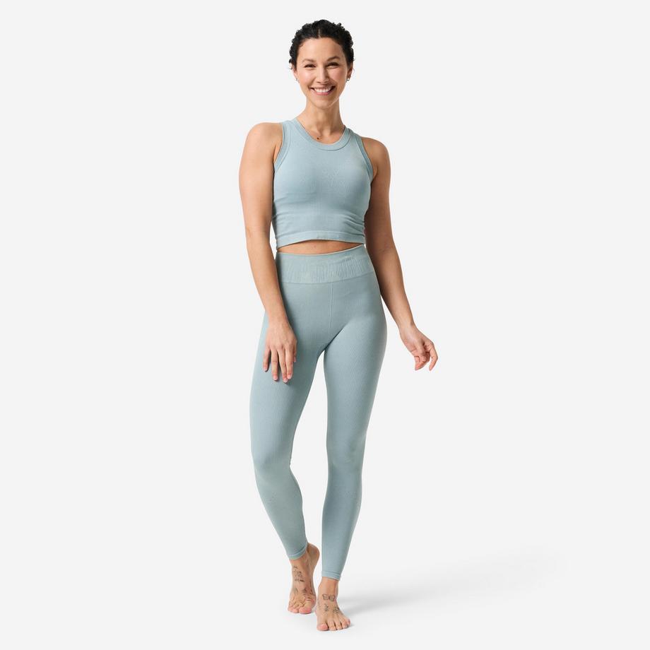 DOMYOS  Legging de yoga et pilates sans couture et extensible femme, bleu 