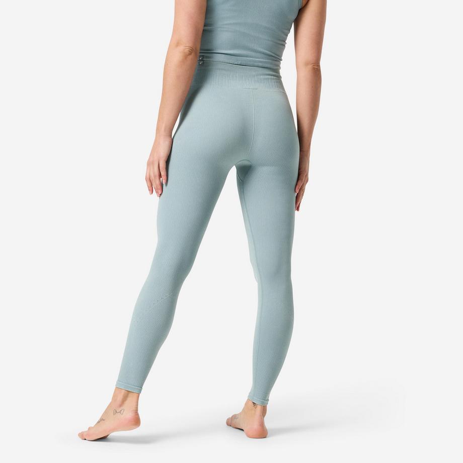 DOMYOS  Legging de yoga et pilates sans couture et extensible femme, bleu 
