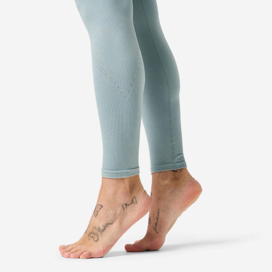DOMYOS  Legging de yoga et pilates sans couture et extensible femme, bleu 