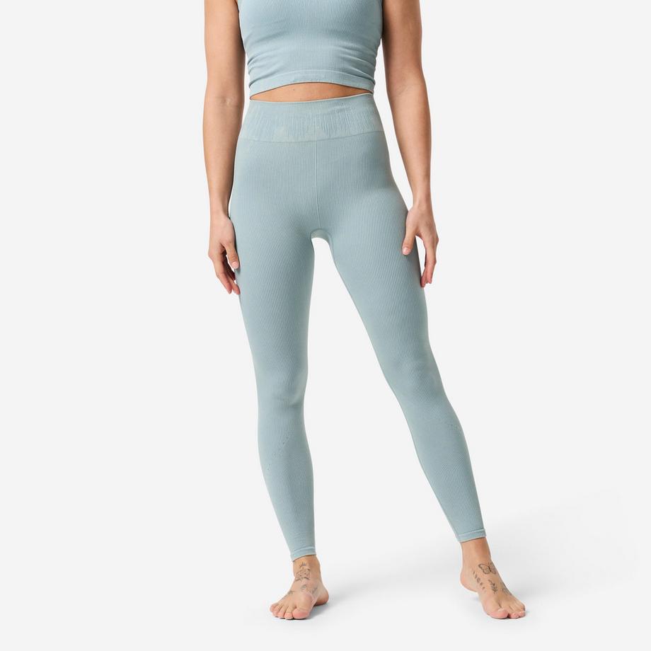 Legging de yoga et pilates sans couture et extensible femme, bleu