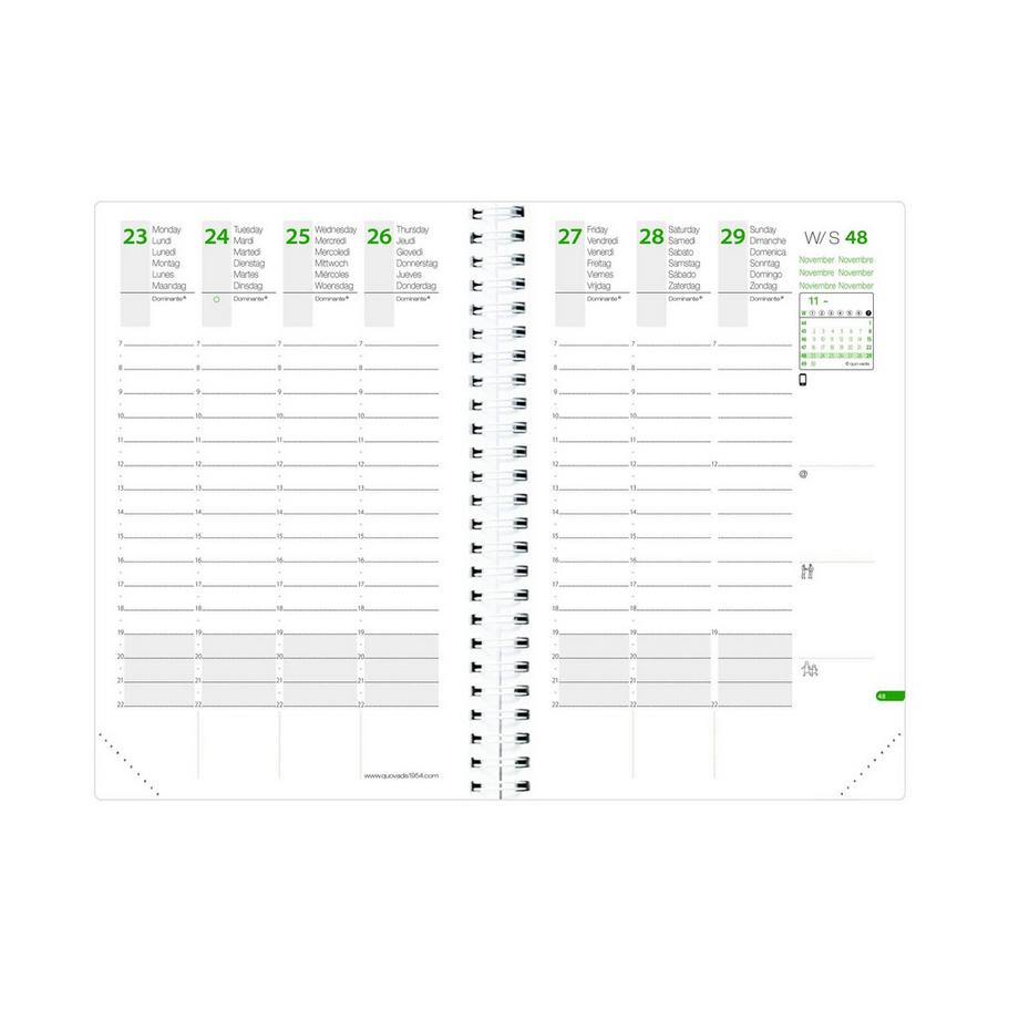 QUO-VADIS Quo Vadis - Recharge Agenda - Spiralé - 2025 - Time & Life Large - Semainier Planning - Multilingue - 13 mois de décembre à décembre - 16x24 cm - Papier Clairefontaine blanc - Fabrication française  