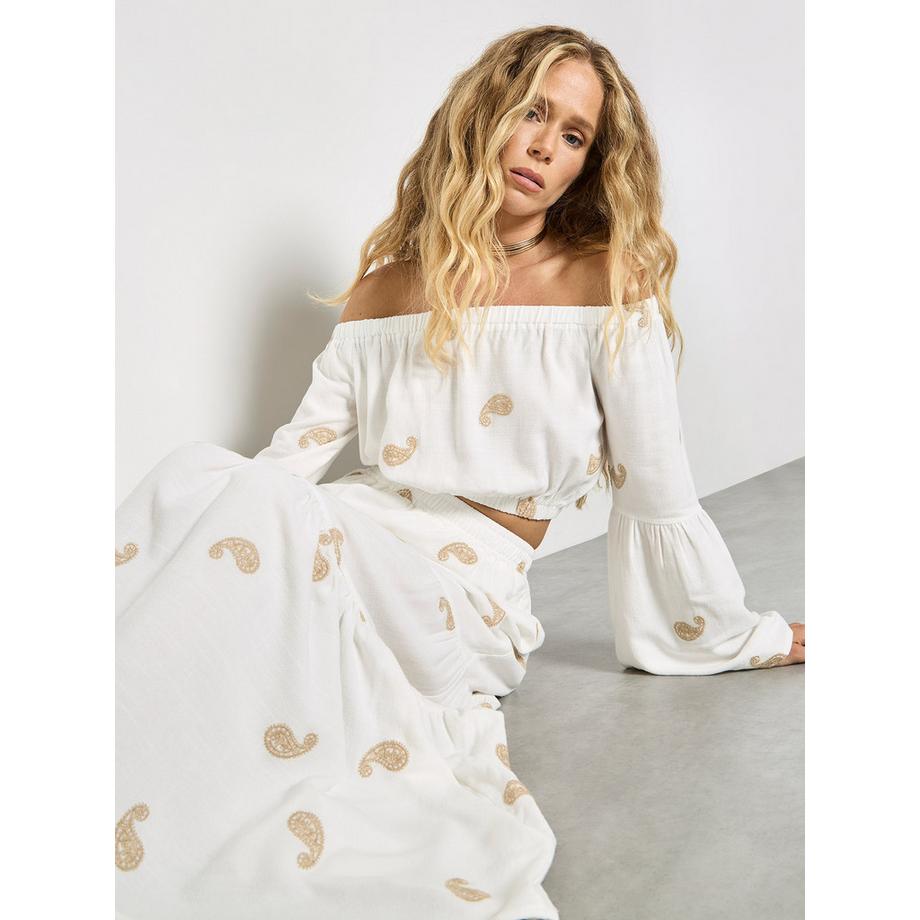 APRICOT Bardot-Crop-Top mit Paisley-Stickerei  
