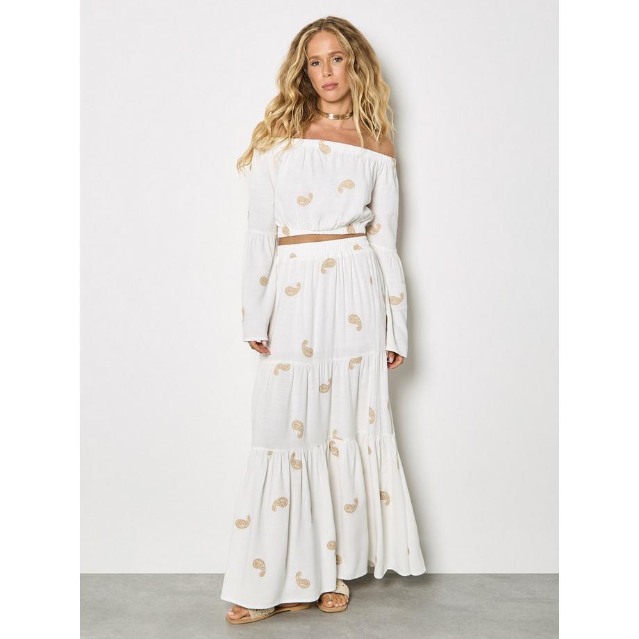 APRICOT Bardot-Crop-Top mit Paisley-Stickerei  