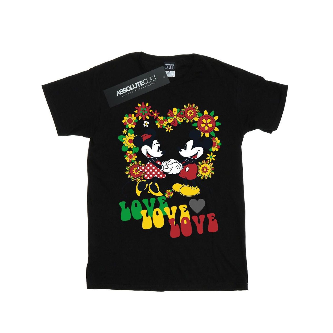 Image of Mickey And Minnie Mouse Hippie Love Tshirt Damen Schwarz 3XL