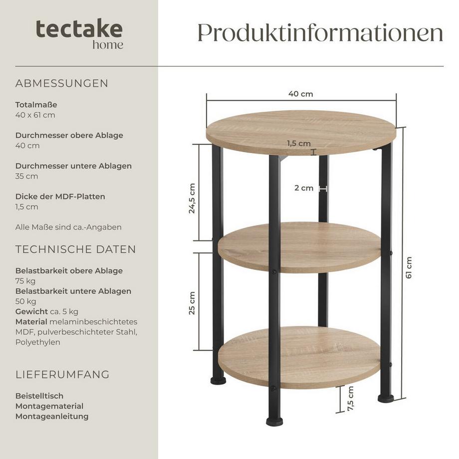 Tectake Beistelltisch Colchester Industrial Style Holz und Stahl  