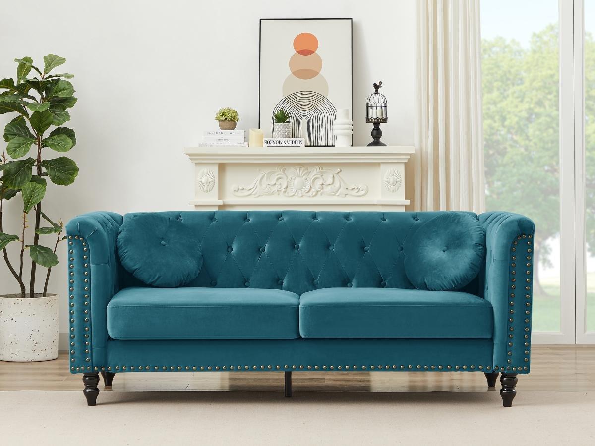 Vente-unique Couchgarnitur 3+2 - Samt - Grünblau - TURNER  