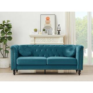 Vente-unique Couchgarnitur 3+2 - Samt - Grünblau - TURNER  