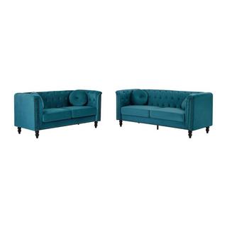 Vente-unique Couchgarnitur 3+2 - Samt - Grünblau - TURNER  