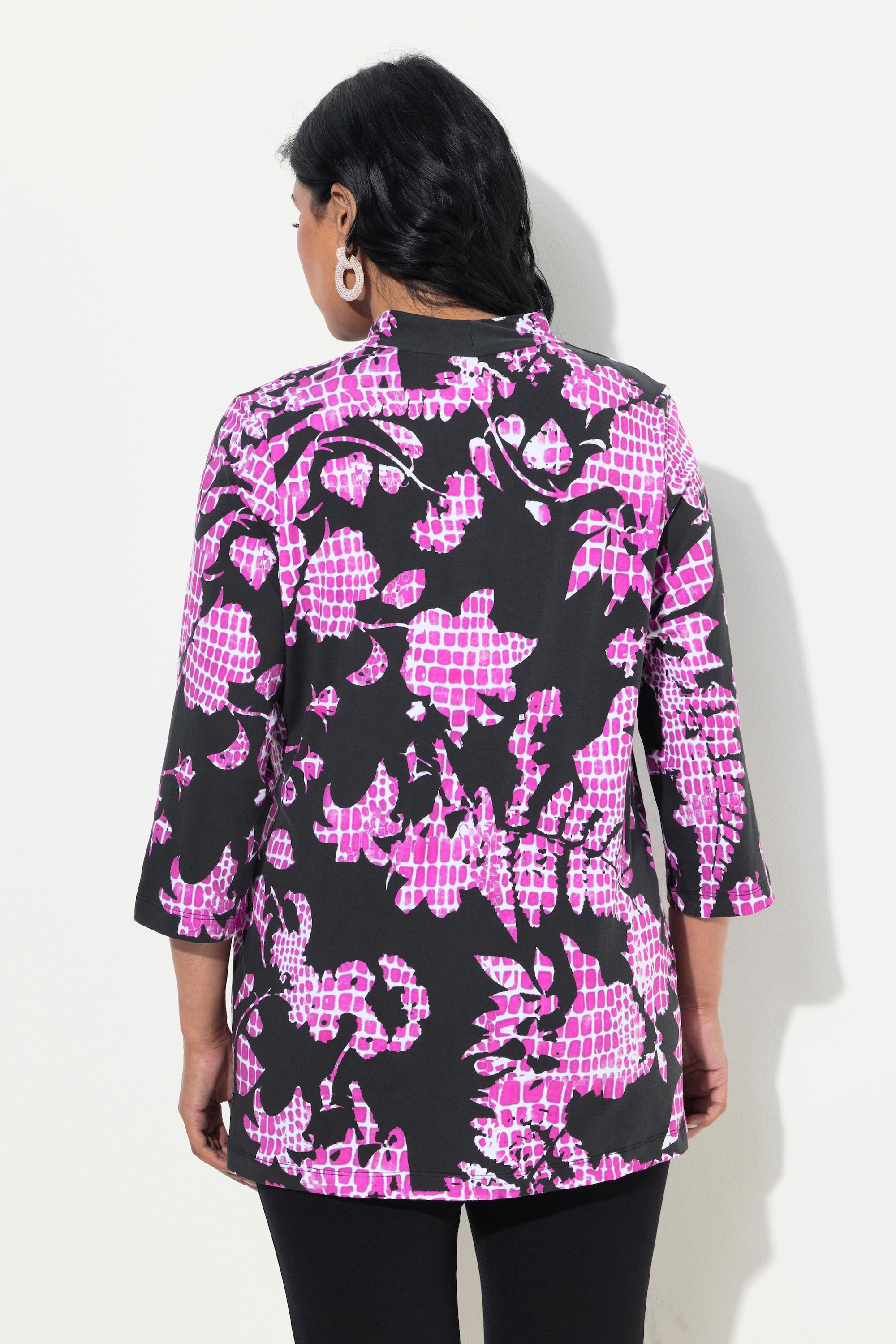 Ulla Popken Maglietta in cotone Pima linea ad A con collo a calice e maniche 3/4  