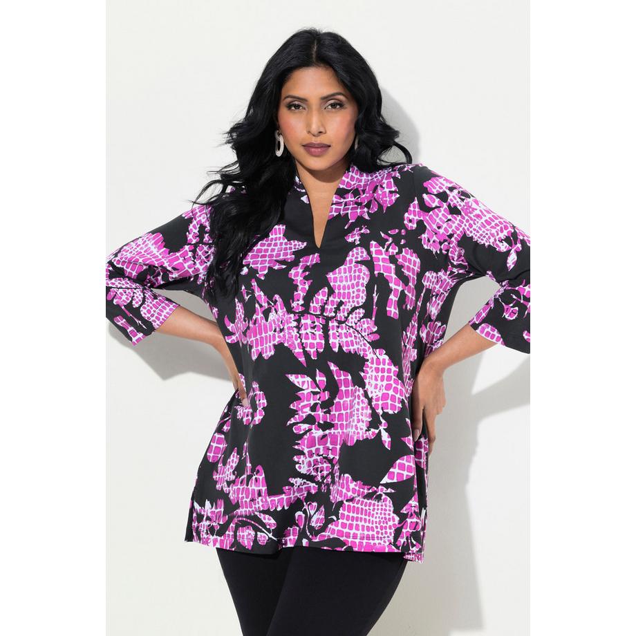 Ulla Popken T-shirt en coton Pima coupe évasée avec col calice et manches 3/4  