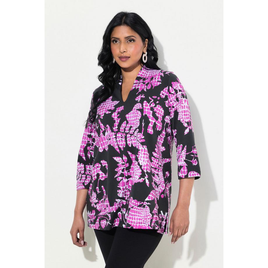 Ulla Popken T-shirt en coton Pima coupe évasée avec col calice et manches 3/4  