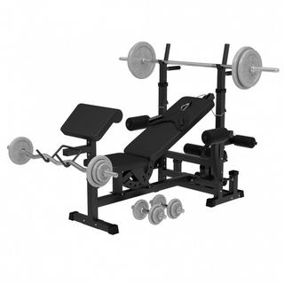 Gorilla Sports  Banc de musculation Station de musculation & ensemble d'haltères longs 