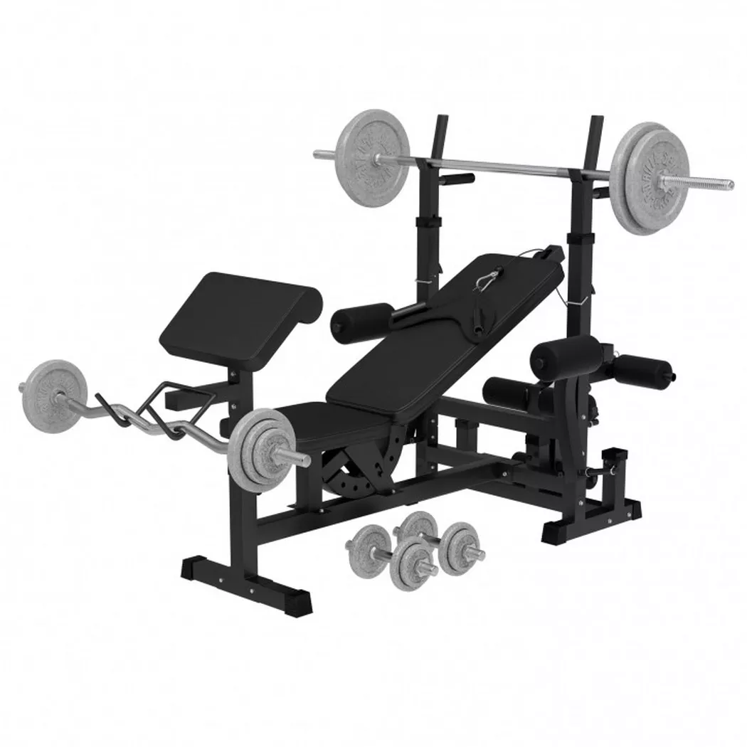 Gorilla Sports - Hantelbank Kraftstation & Langhantelset, 180cm, Schwarz