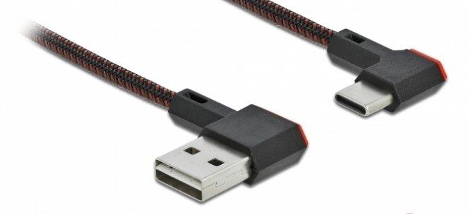 DeLock  EASY-USB 2.0 Kabel Typ-A Stecker zu USB Type-C™ Stecker gewinkelt links  rechts 2 m 