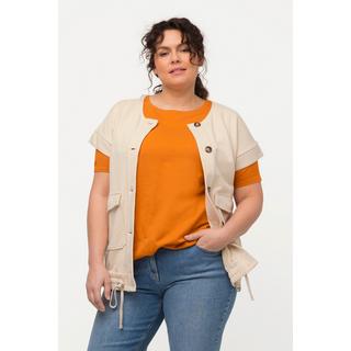 Ulla Popken  T-shirt di cotone biologico con scollo a girocollo, mezze maniche e orlo con fascia 