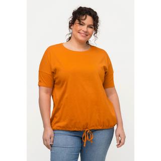 Ulla Popken  T-shirt di cotone biologico con scollo a girocollo, mezze maniche e orlo con fascia 