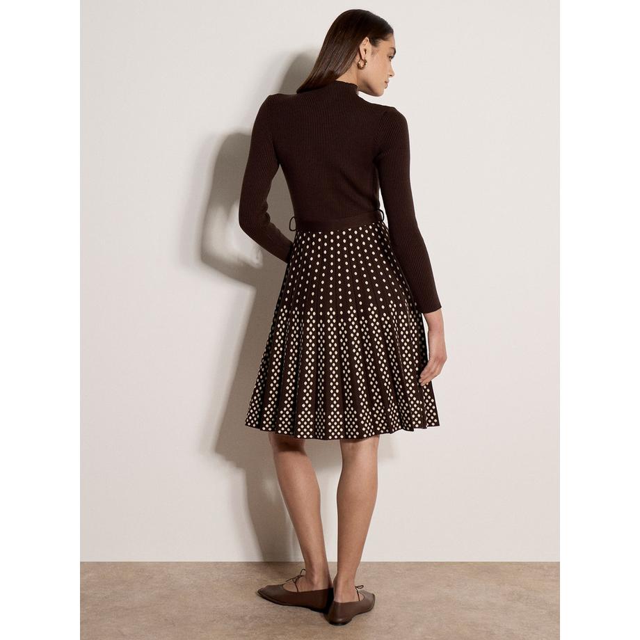 APRICOT Geripptes Strick Mini-Kleid mit Polka-Dots  