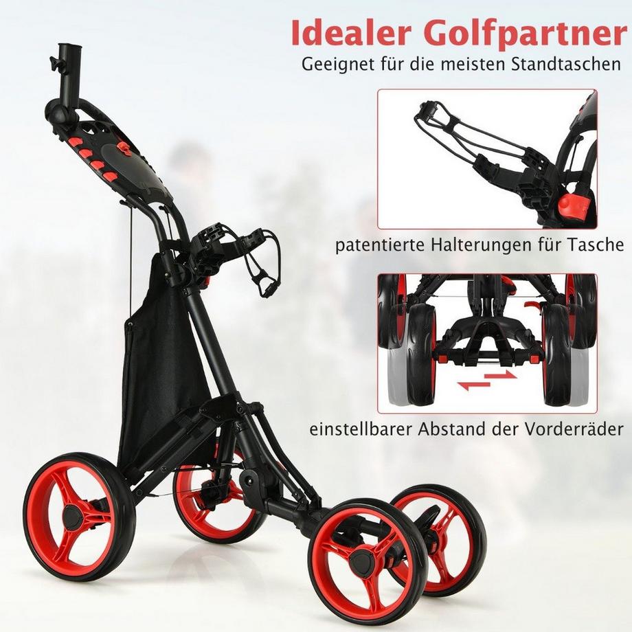 Northix  Chariot de golf à 4 roues, chariot de golf pliable, chariot de golf à pousser, fabriqué en aluminium, rouge 