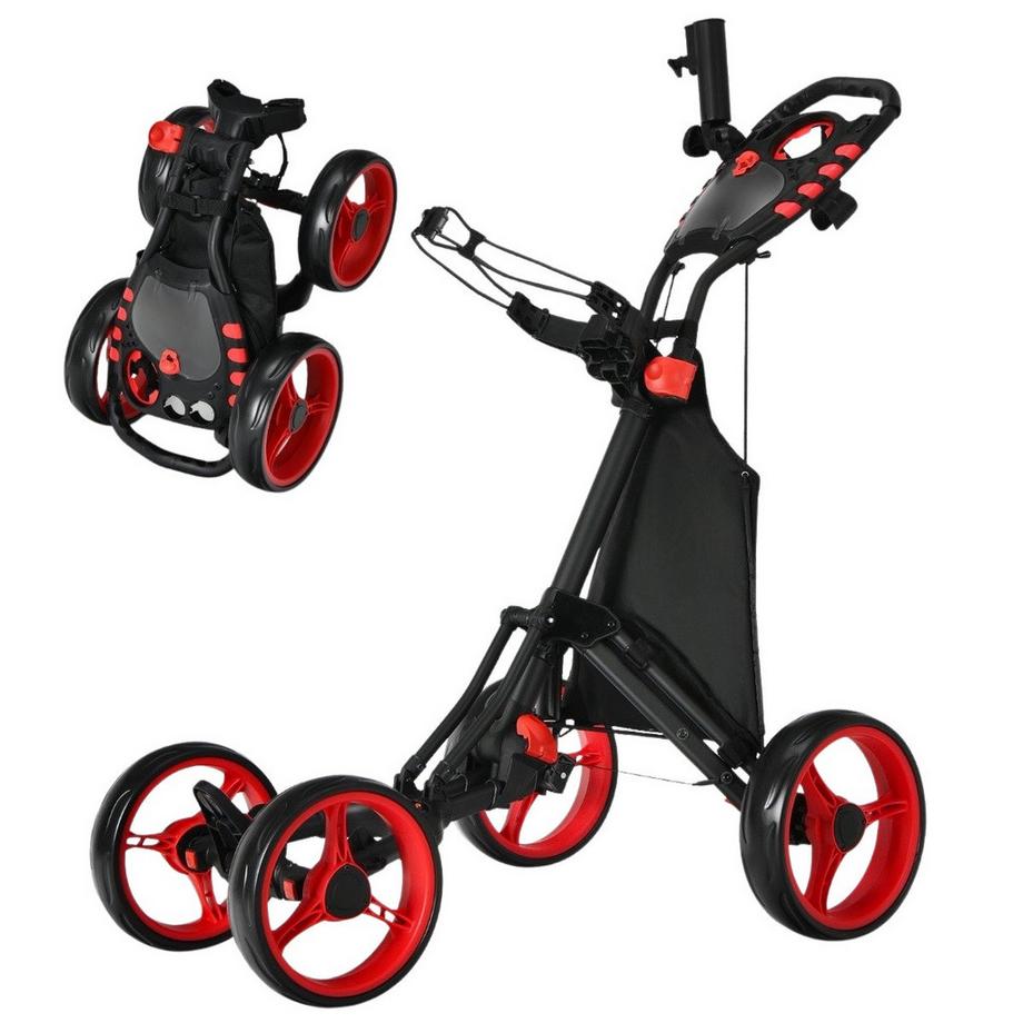 Northix  Chariot de golf à 4 roues, chariot de golf pliable, chariot de golf à pousser, fabriqué en aluminium, rouge 
