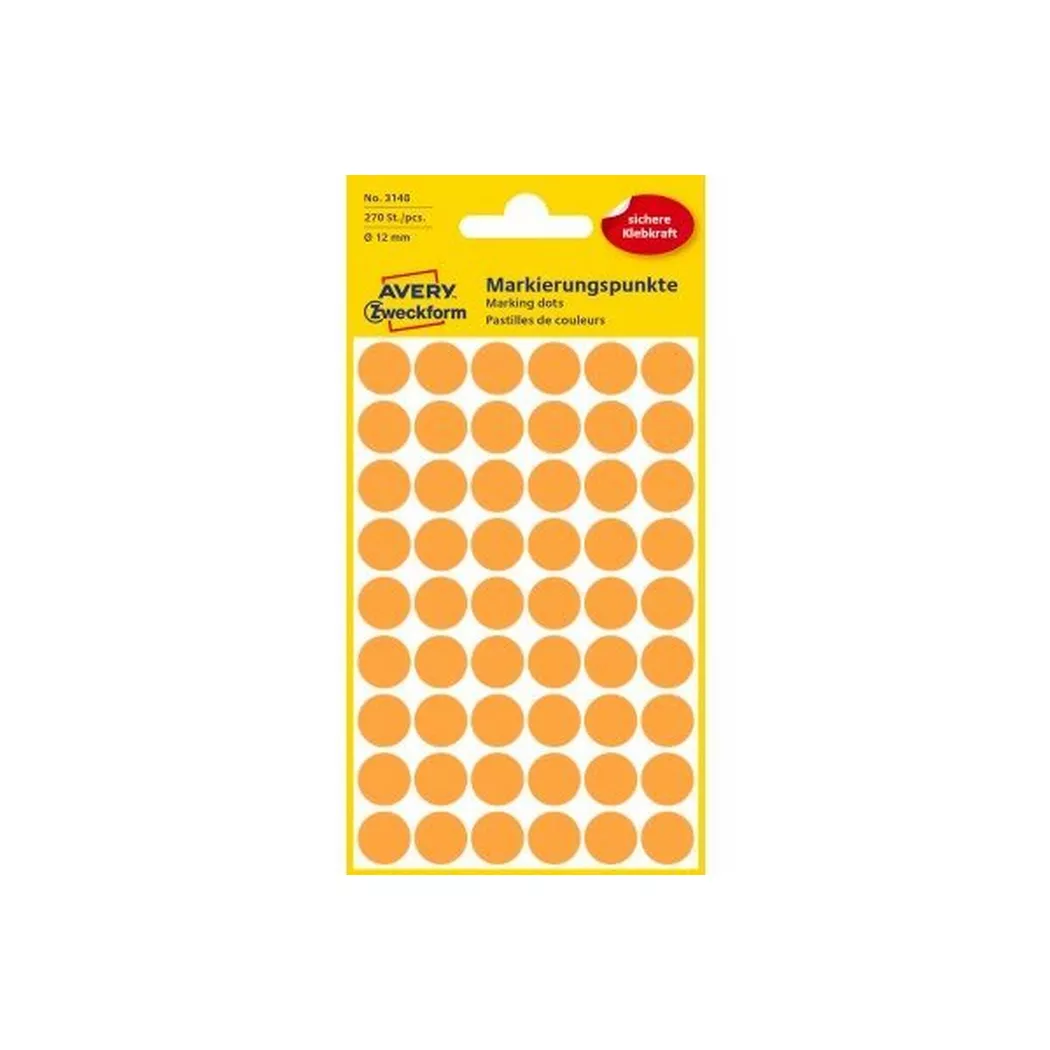 Avery Zweckform - AVERY ZWECKFORM Markierungspunkte 12mm, 270 Stück, One Size, Arancione